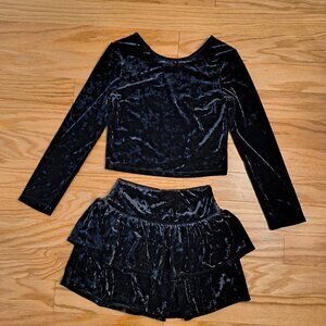 GAP Kids, Black Velvet 2 Piece Tiered Skirt & Long Sleeve Top, Size 8 (GU)